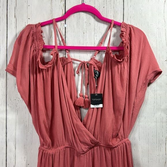 Topshop Cold Shoulder Ruffle V Neck Crinkle Light Pink Beachy Casual Romper - Picture 5 of 16